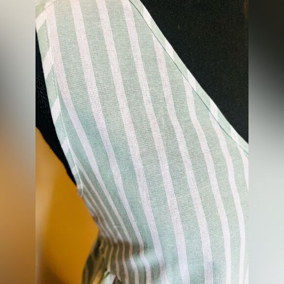 SHEIN XL Green White Striped Midi Sundress V-Neck A-Line Casual - Picture 6 of 12